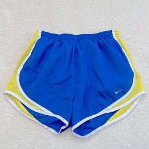 Nike Dri-fit running shorts, size S, blue color with white and yellow detailing